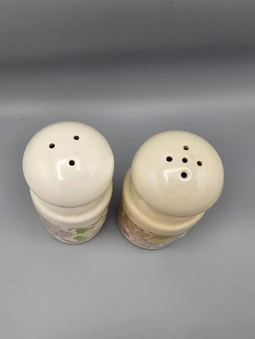 Vintage Ceramic Salt and Pepper Shakers with Illustrated Labels
